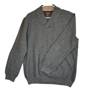 Tasso Elba Mens Large Grey Cotton Long Sleeve V-Neck Sweater tight knit career